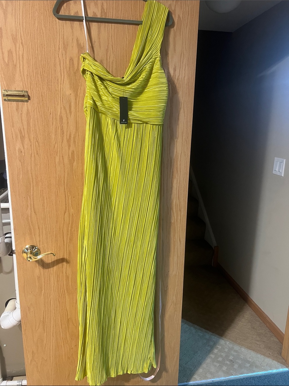 LULUS Poised Performance Chartreuse Plisse One-Shoulder Maxi Dress - Picture 8 of 8
